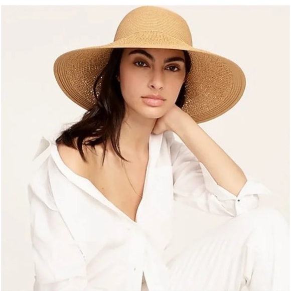 New: J Crew Wide Brim Paper Straw Packable Hat. One Size - Picture 2 of 9